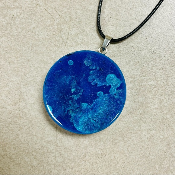 Light Blue Evil Eye Protection Necklace, Black Wax Cord - Picture 4 of 4